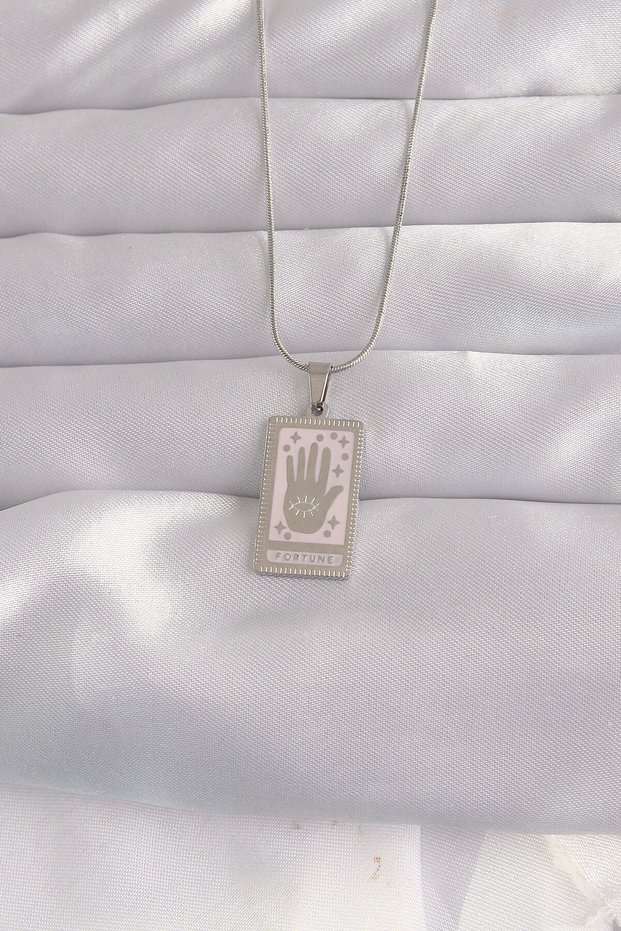 316L Steel Silver Color Pink Enamel Hand Figurine Tarot Pendant