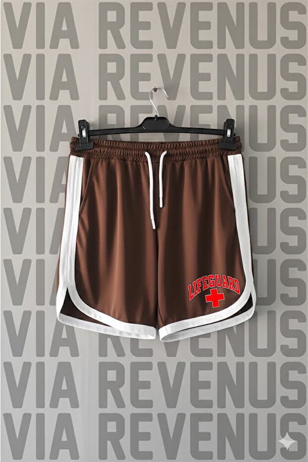 Lifeguard / Cankurtaran Printed Jersey Sports Training Shorts with Piping Detail