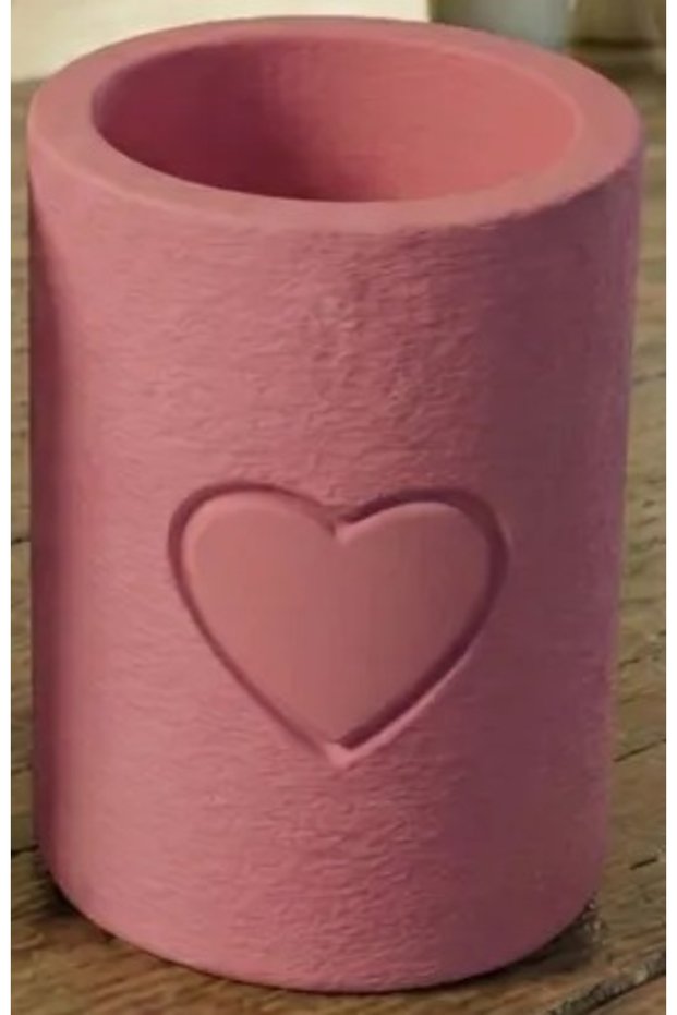 3D Printed Patterned Cylinder Pen Holder, Makeup Brush Organizer, Embossed Heart Design, Desktop - Pink B
