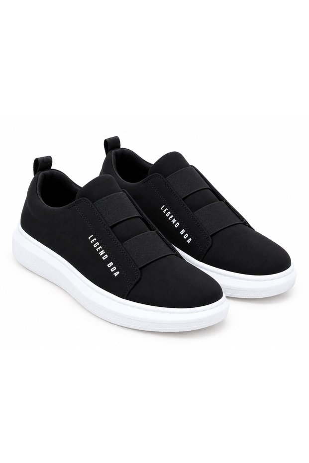 Men's Black and White Striped Comfortable Sneakers High-Comfort Elastic Transitional Casual Shoes