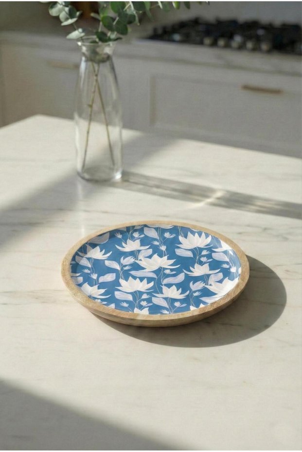 Mango Wood Cake Plate & Serving Plate, 20 Cm, Patterned, Bzeldr05.