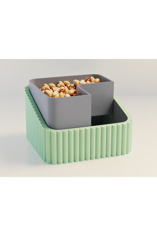 3D Printed Peanut Bowl - Dual Chamber Shell Separator Presentation Bowl - Mint Gray