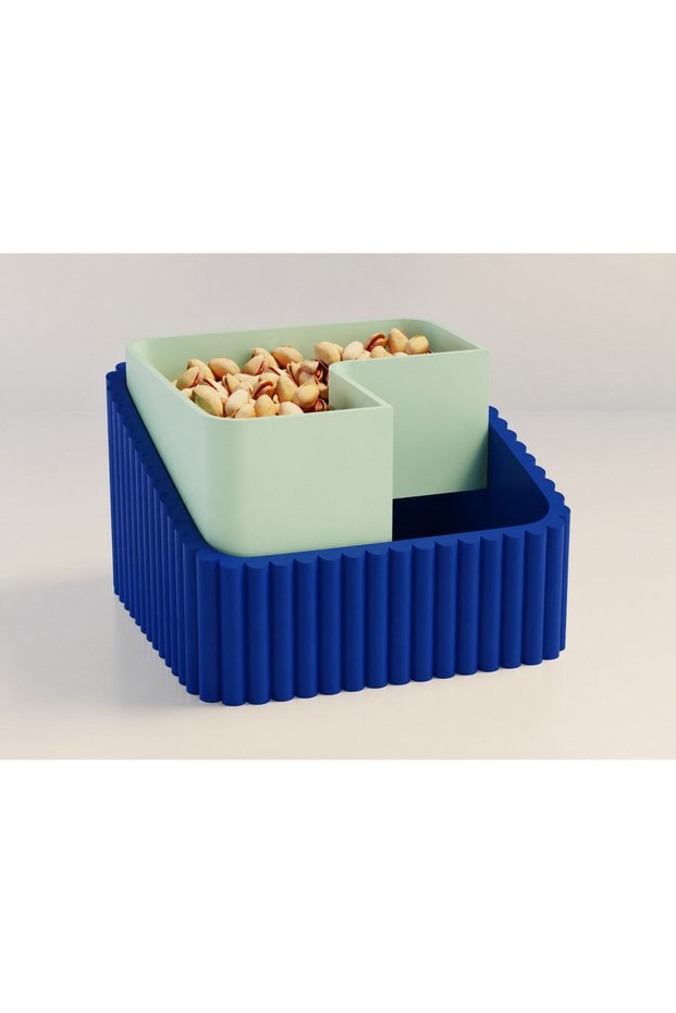 3D Printed Peanut Bowl - Dual Chamber Shell Separator Presentation Bowl - Blue Mint
