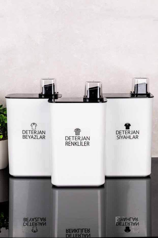 3-Piece White 3000 ml Self-Scale Model Colored Whites Blacks Labeled Detergent Dispenser Set Storage Container Set