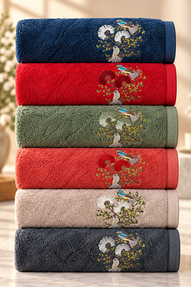 Lora 6-Piece 50X90 100% Cotton Embroidered Hand-Face-Hair Towel Set | Premium, Soft, Absorbent and Durable
