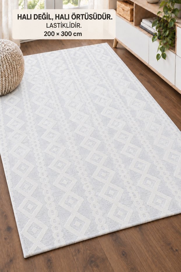 Modern Wellsoft Elastic Carpet Cover 6m2 (200 X 300cm), Geometric Patterned, Soft Textured Carpet Protective Cover