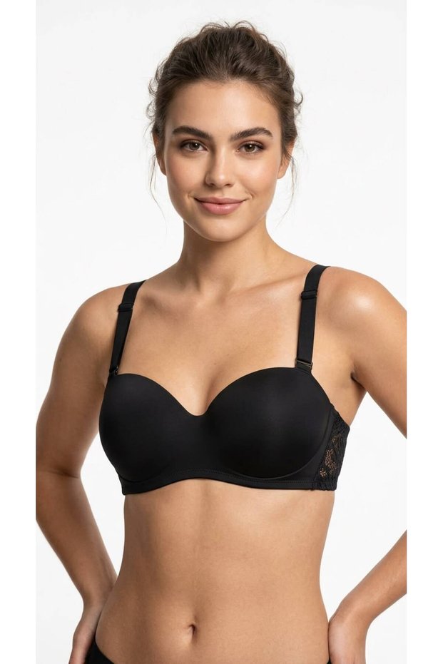 Women's Supportive Balene-Filled No-Padding Strapless Bra with Lace Detail