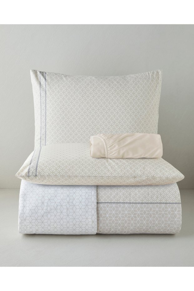 Refined Grid Cotton Double Bed Sheet Duvet Cover Set 200X220 cm Beige