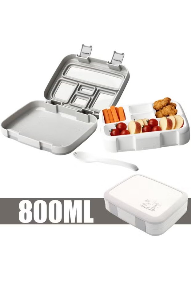 800ml School Bento Lunch Box 4 Compartments, Lightweight Leak Proof Design, Portable Food Box for Kids School Picnic, Included Spoon and Fork