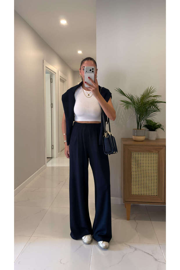 Tersal Navy Blue Modal Trousers