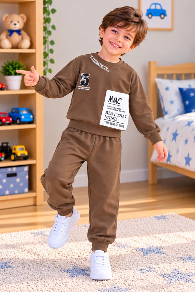 Boys' 2-Piece Tracksuit Set – Printed Sweatshirt and Sweatpants