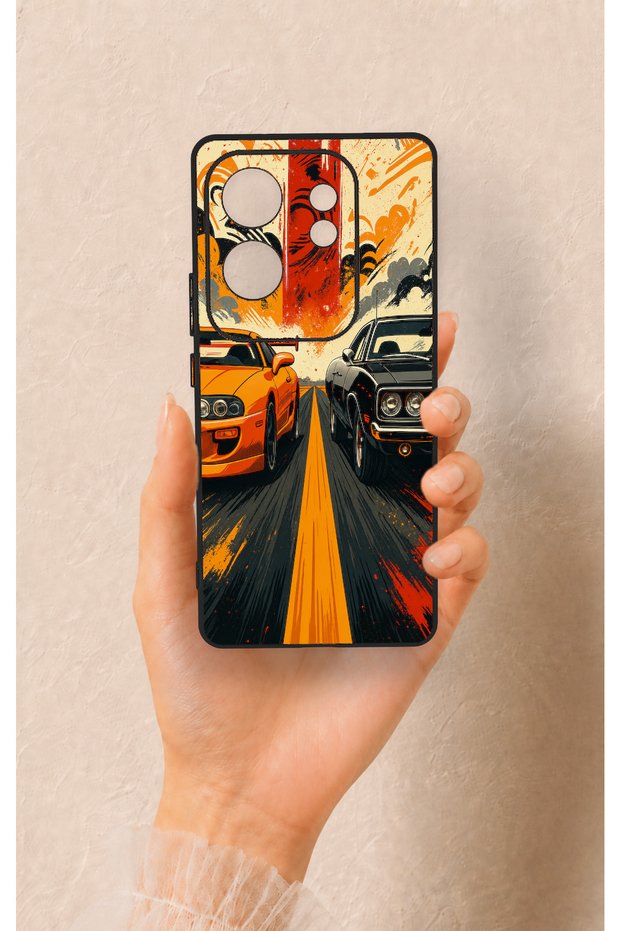 Infinix Zero 30 Compatible Orange and Black Car Patterned Silicone Case