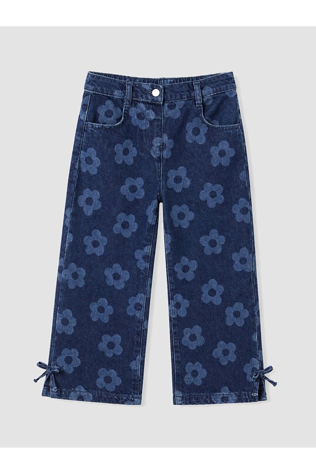 Indigo Wideleg Floral Girls' Jeans