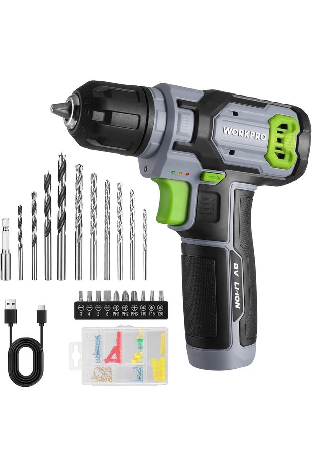 WORKPRO 8 V Cordless Drill Set with 53-Piece Accessories