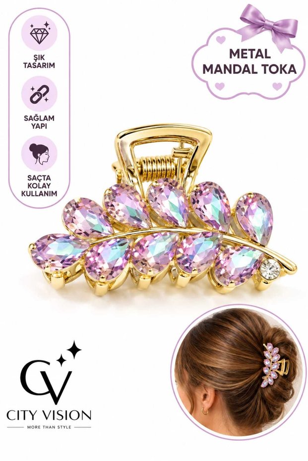 Shiny Stone Leaf Model Metal Hairpin - Medium Size - Stylish and Durable