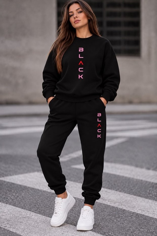 Penbe Balack Printed Unisex Sweatshirt and Sweatpants Oversize Premium Set