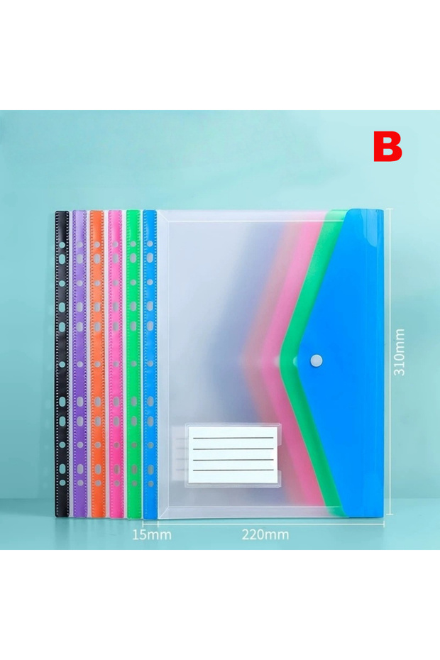 6pcs Color random-B 6pcs Plastic Envelope With Adhesive Snaps & 11 Holes File Folder Expansion Bag F