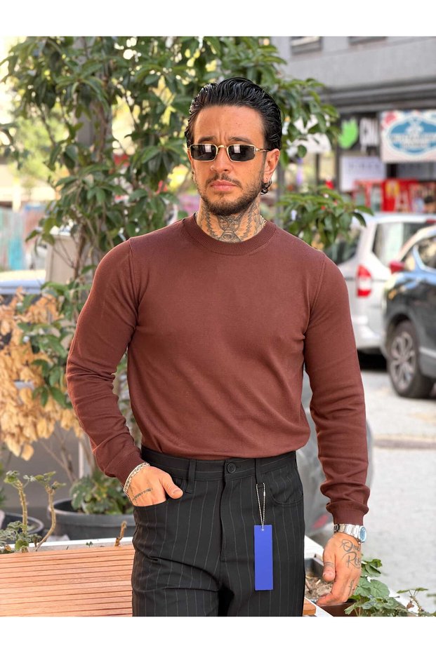 25-12 Crew Neck Basic Knitwear Sweatshirt Brown