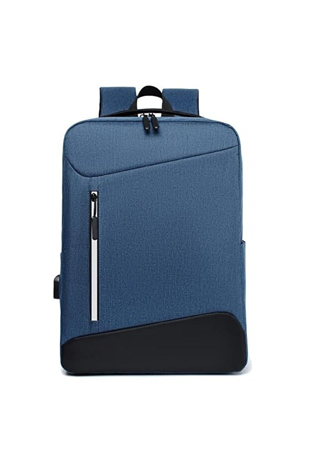 Backpack with usb port, waterproof school and laptop bag - navy blue