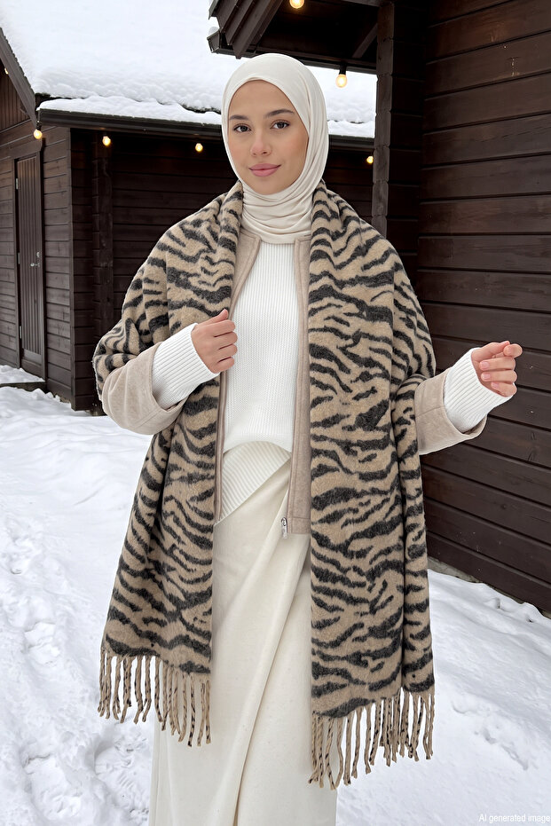 Women's Zebra Pattern 70X195 Scarf 1336 Mink