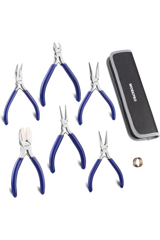 WORKPRO 7-Piece Jewelry Pliers Set, Jewellery Making Tool Kit with Pouch