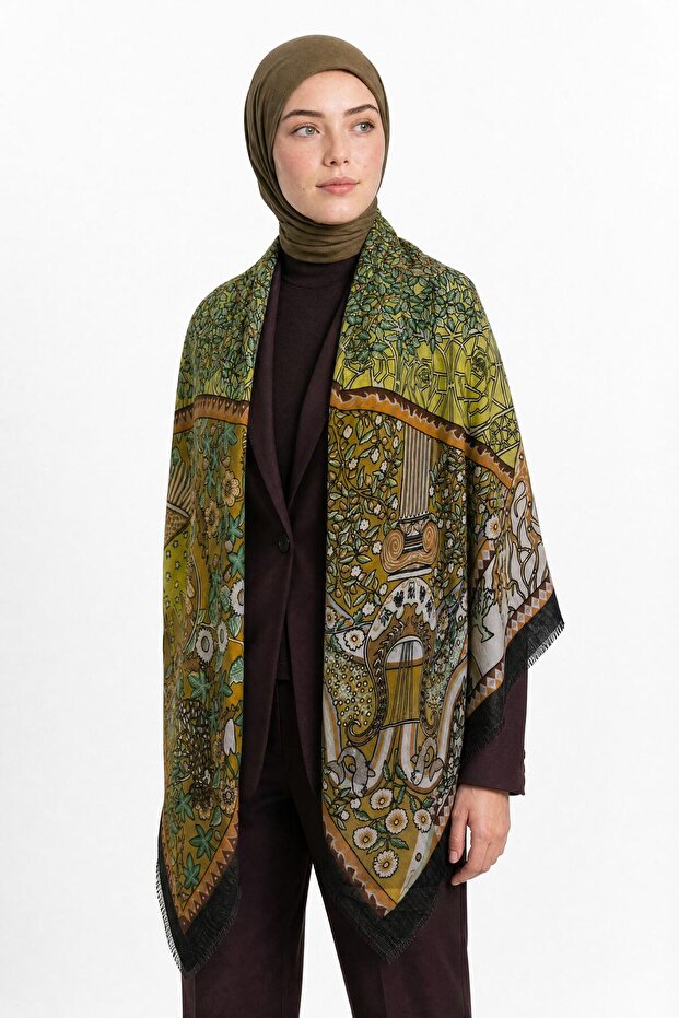 Mithra Pattern Wool Cashmere Shoulder Shawl