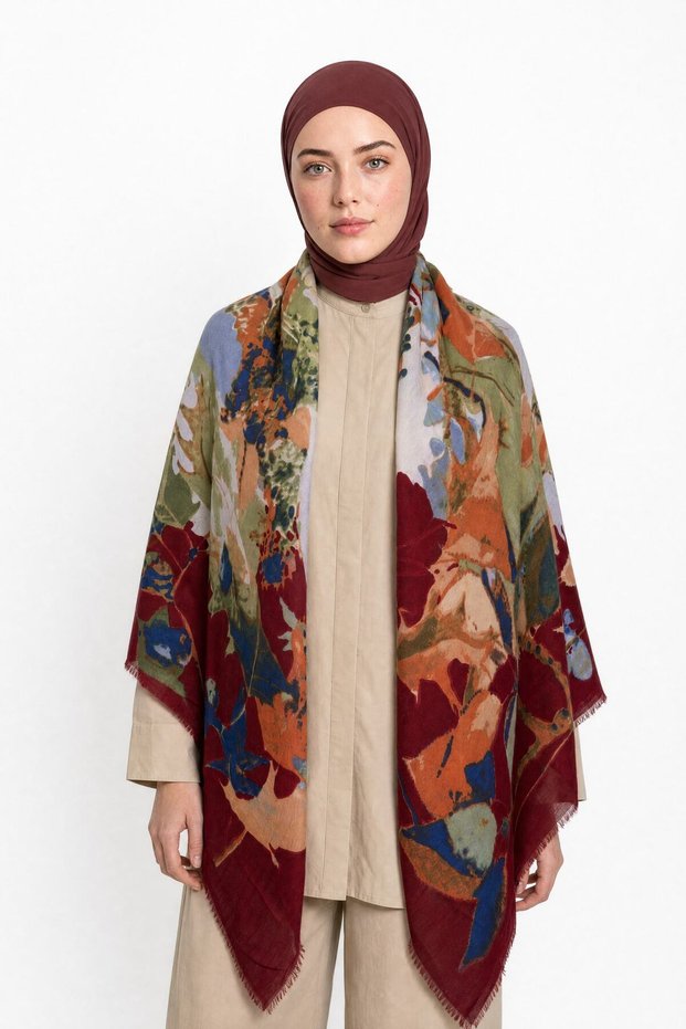Solen Pattern Wool Cashmere Shoulder Shawl