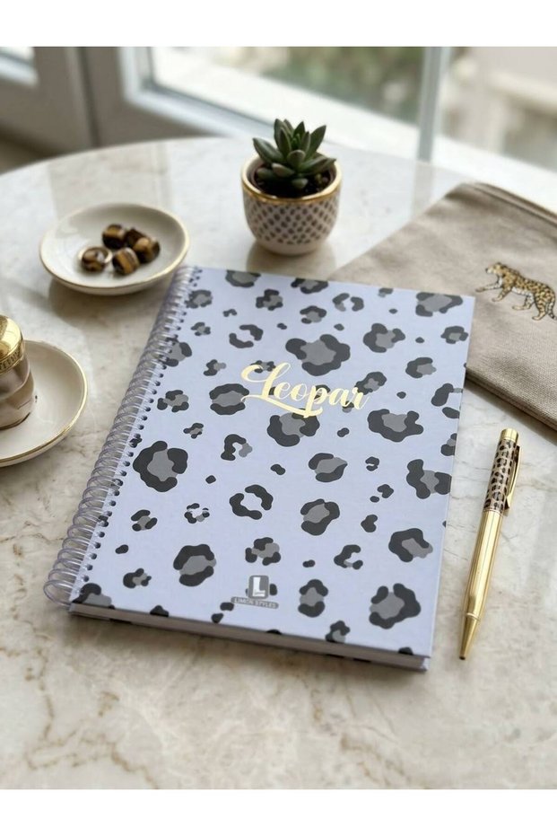 Leopard Patterned 17X24 Hard Cover Lined Spiral 96 Sheet Grammage Notebook