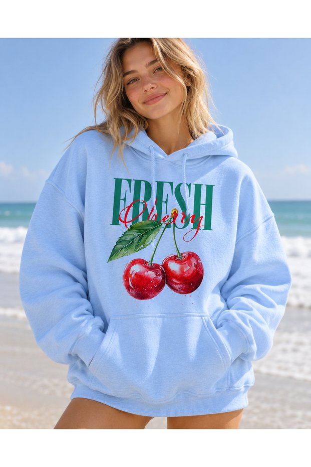Winter Three Yarn Mix Printed Oversize Hooded Sweatshirt White-Black-Baby-Pink-Beige