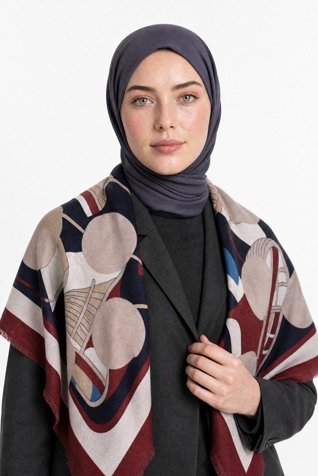 Grid Pattern Wool Cashmere Shoulder Scarf