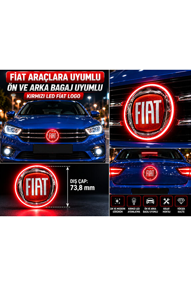 Front and Rear Trunk Red Logo Compatible with Fiat Vehicles – 73.8 mm