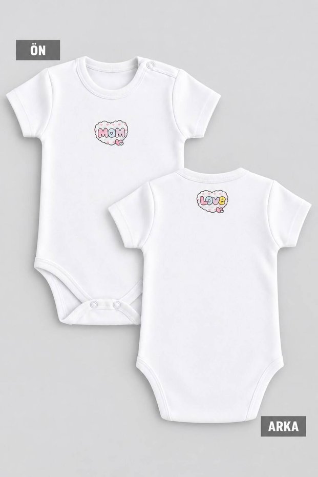Front Mom Mom and Back Love Printed Baby Girl Bodysuit, Baby Boy Bodysuit 100% Cotton Baby Bodysuit Short Sleeve Snap Fastener Bodysuit Gift Baby Bodysuit Ecru Body-19-Y-Mom