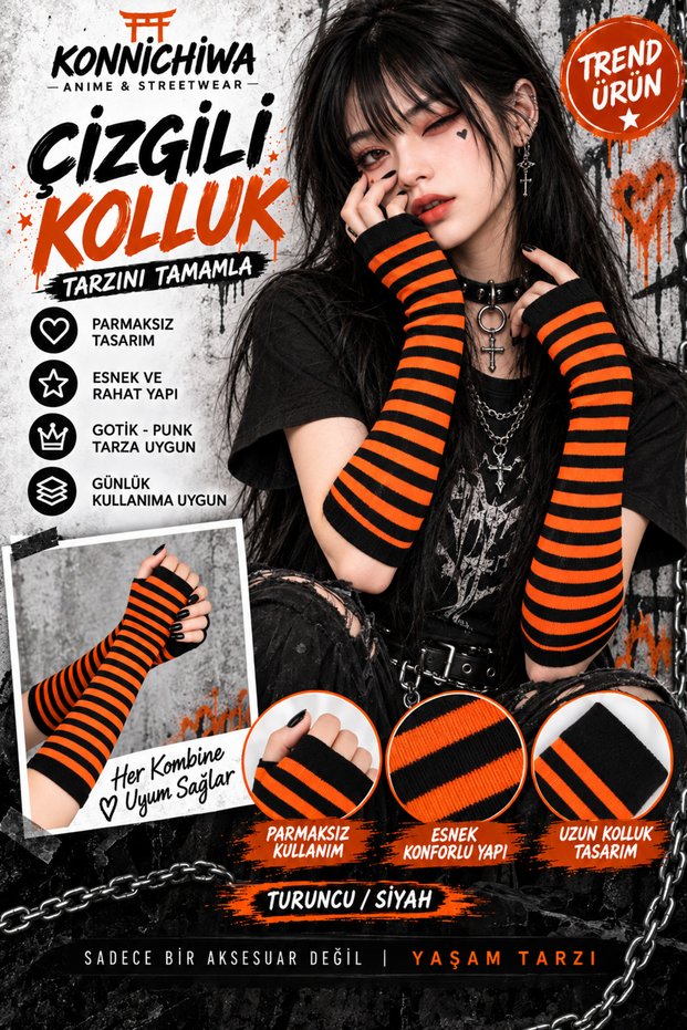 Cut-Finger Double Purple Black Striped Sleeve Gloves
