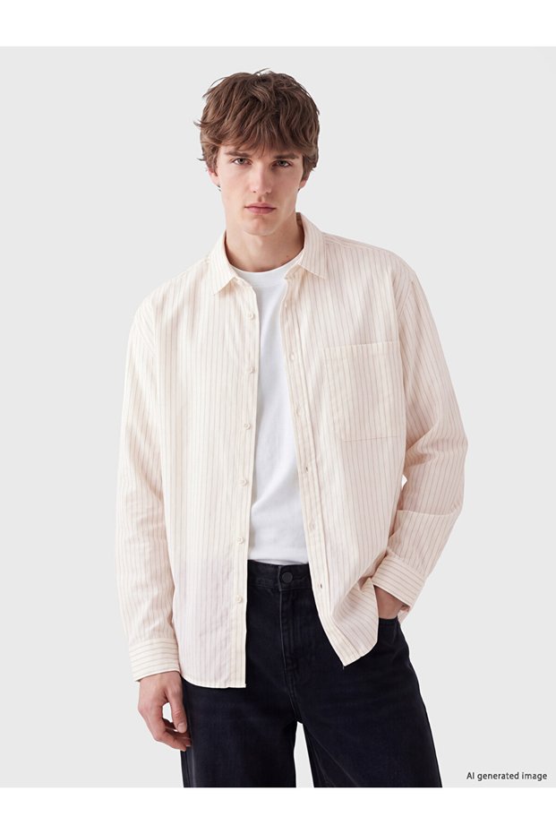 Ozmarka New Season Black Relax Fit Striped Poplin Men's Shirt