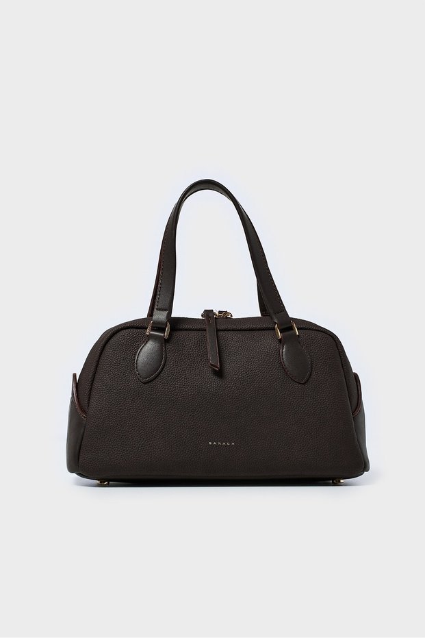 Cylinder-Shaped Hand and Shoulder Bag-Brown