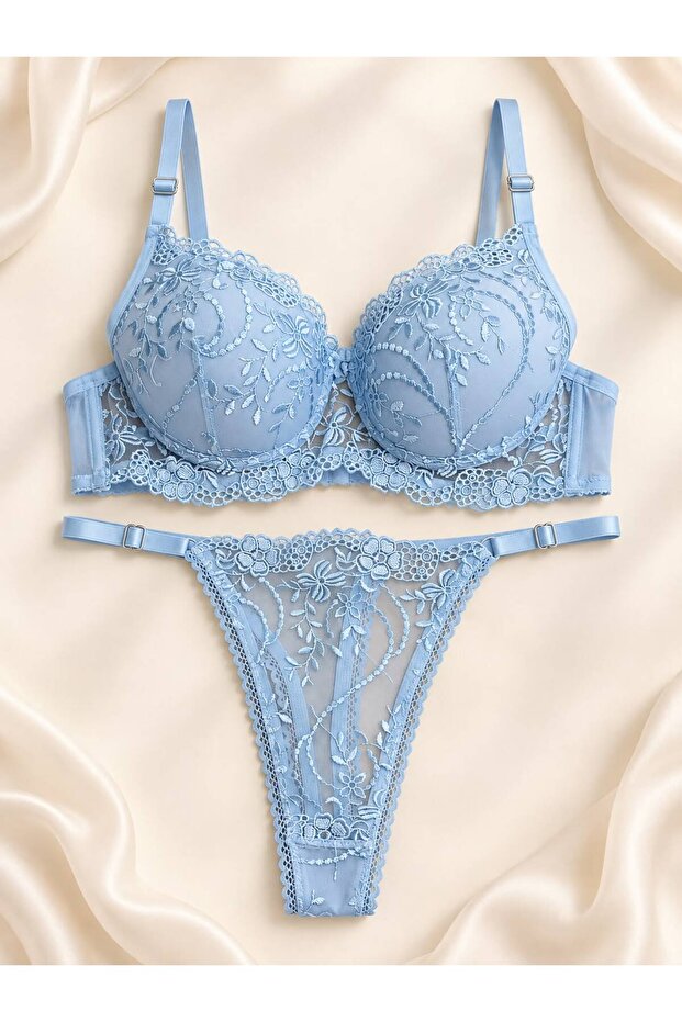 Women's Floral Embroidered Underwire Bra Set