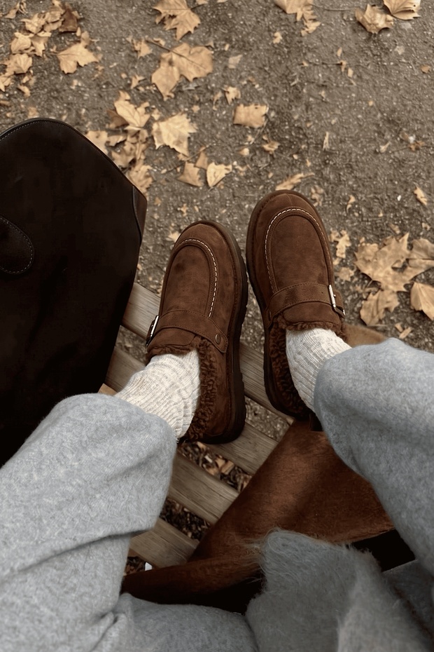 Trey Acı Brown Buckle Detailed Women's Fluffy Boots