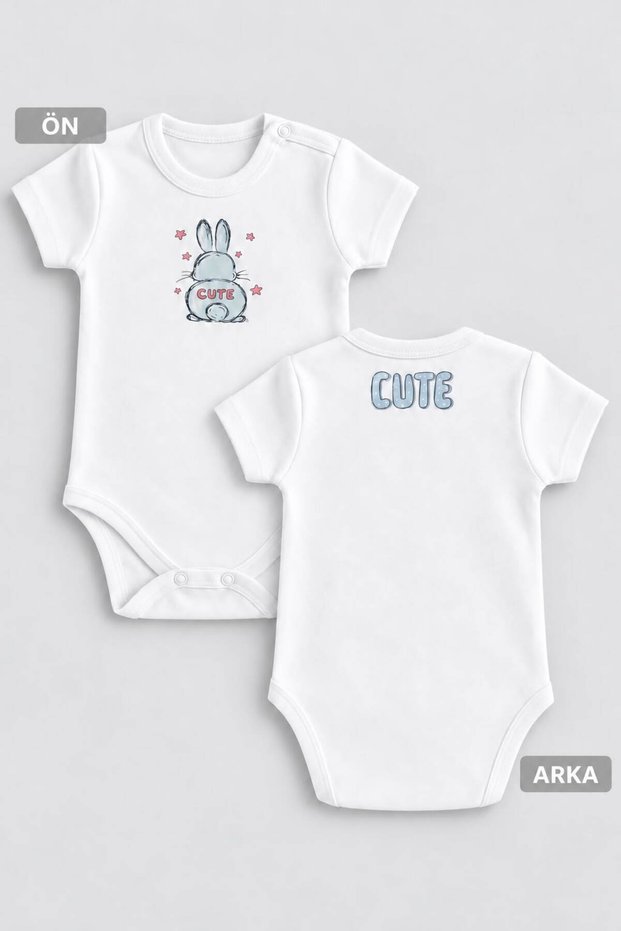 Front Rabbit and Back Cute Printed Baby Girl Bodysuit 100% Cotton Baby Bodysuit Short Sleeve Snap Fastener Bodysuit Gift Baby Bodysuit Ecru Body-01-Y-Mav