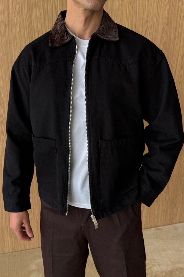 Sanyo Velvet Collar Double Zipper Oversize Men's Gabardine Jacket