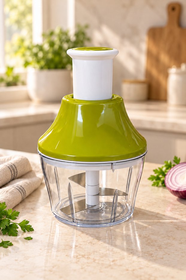 Lina 700 ml Manual Onion and Vegetable Chopper with Press-Operated Hand Rondo and Transparent Bowl
