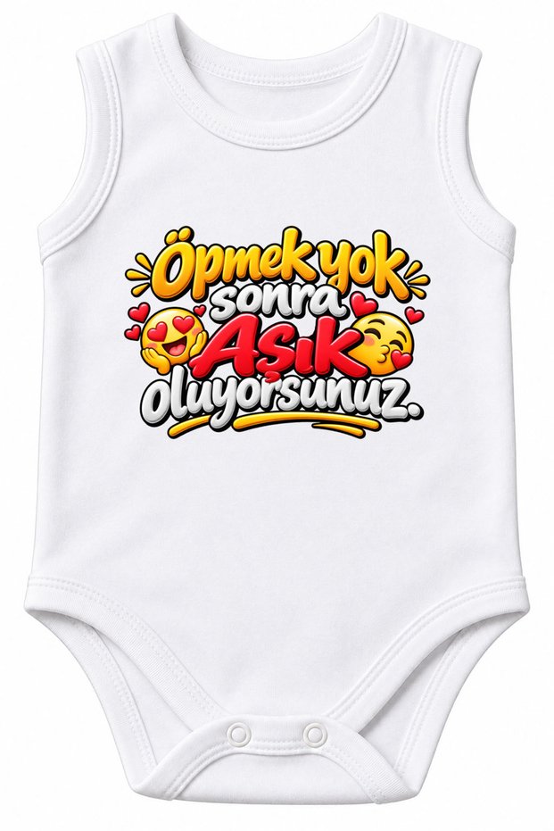 No Kissing Written on It, 100% Cotton Printed Baby Bodysuit Short Sleeve