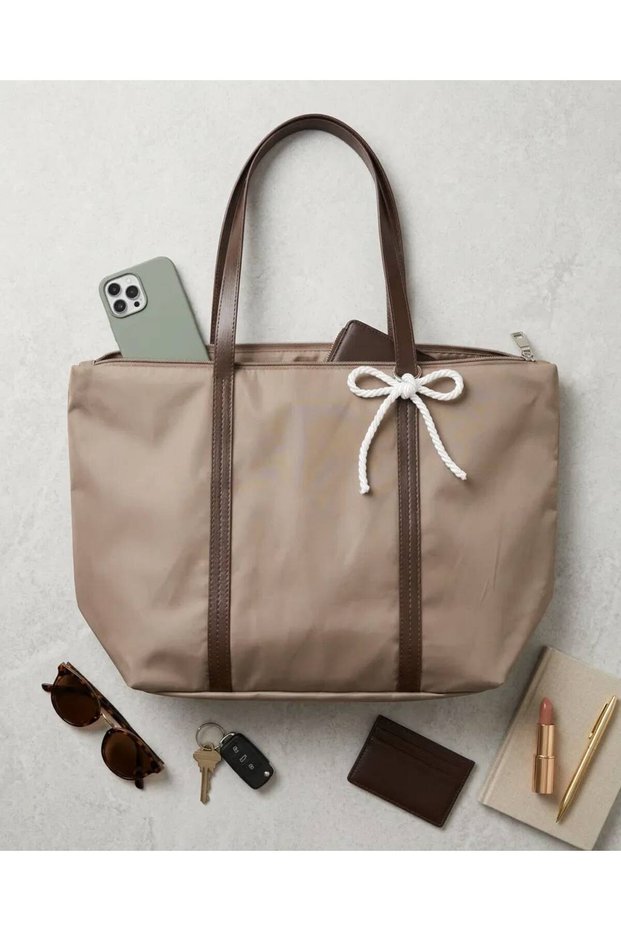 Women's Bowknot Charm Lined Fabric Hand and Shoulder Bag