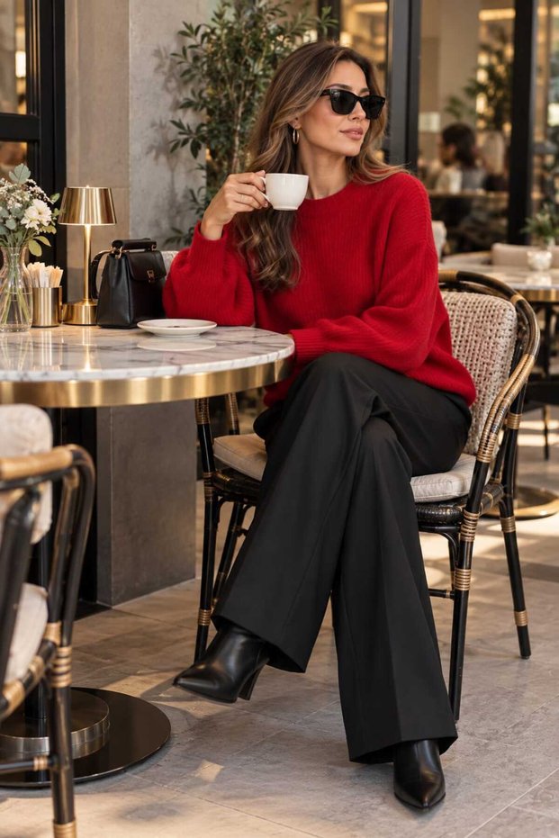 Women's Rice Knit Crew Neck Drop Shoulder Oversize Long Sleeve Basic Knitwear Sweater