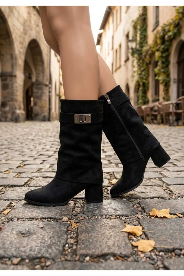 Anna Long Buckle Suede Women's Boots