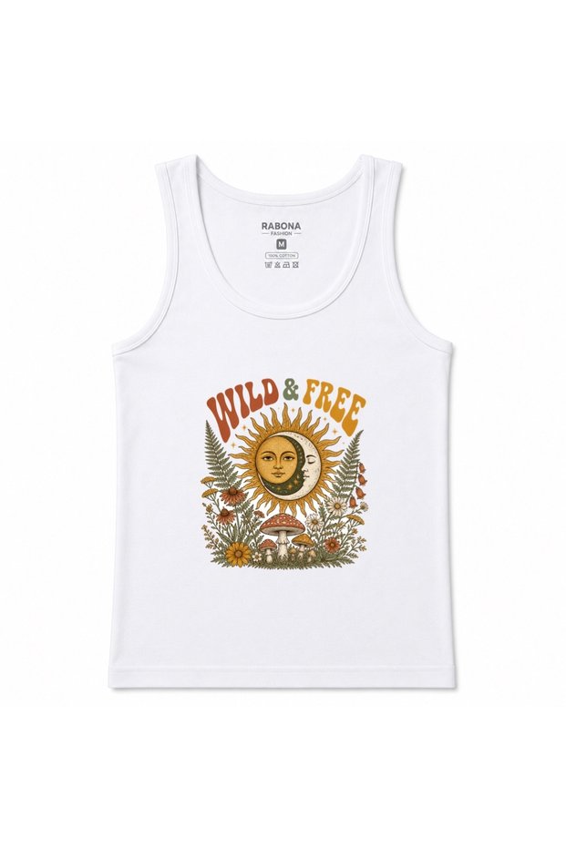 Wild & Free Celestial Sun Moon Boho Floral Graphic Tank Top