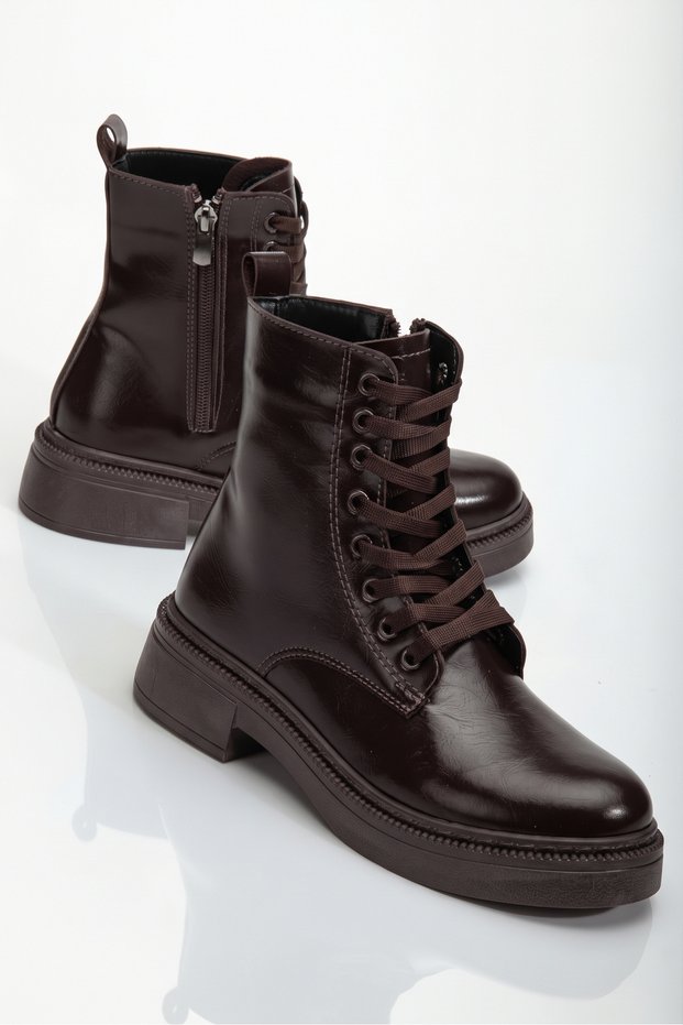 Women's Shiny Daily Leather Thick Soled Boots