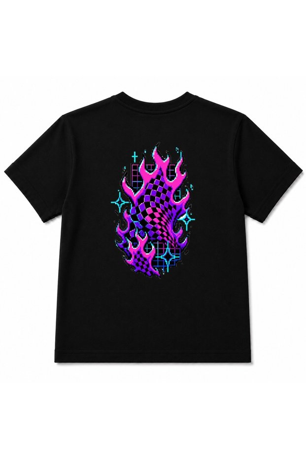 Neon Inferno Retro Pixel Flames & Cyber Grid Kids Graphic T-Shirt
