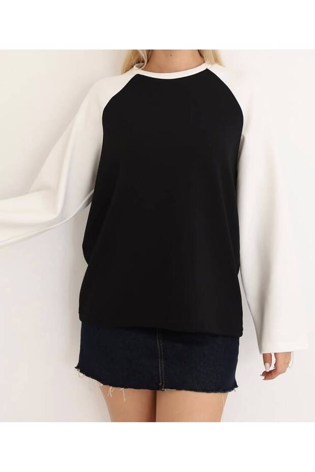 Women's Double Color Raglan Sleeve Crew Neck Oversize Blouse