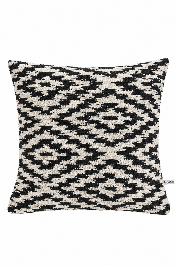 Premium Mosaic Curly Woven Black Throw Pillow Cover (43X43 cm)