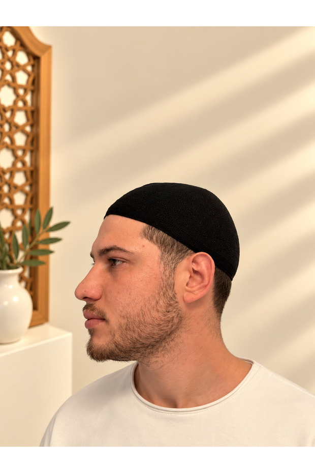 Men's Prayer Skullcap with Pattern, Standard Size, Hajj Umrah Skullcap